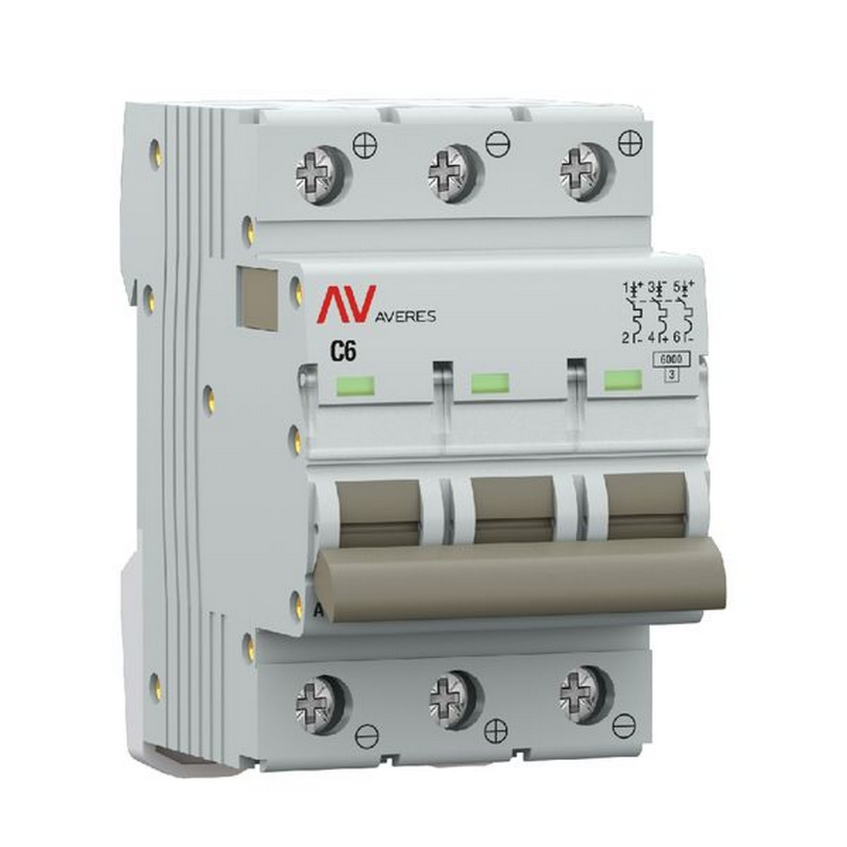 3 полюсные (трехполюсные) Автоматический выключатель EKF AVERES AV-6 DC 3P 6A (C) 6kA mcb6-DC-3-06C-av 