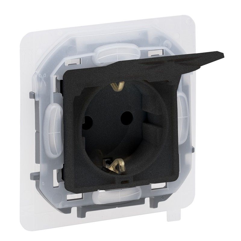 Legrand Inspiria Антрацит Розетка Legrand INSPIRIA Антрацит с заземлением IP 44 с откидной крышкой и шторками 16А 250 В 673743