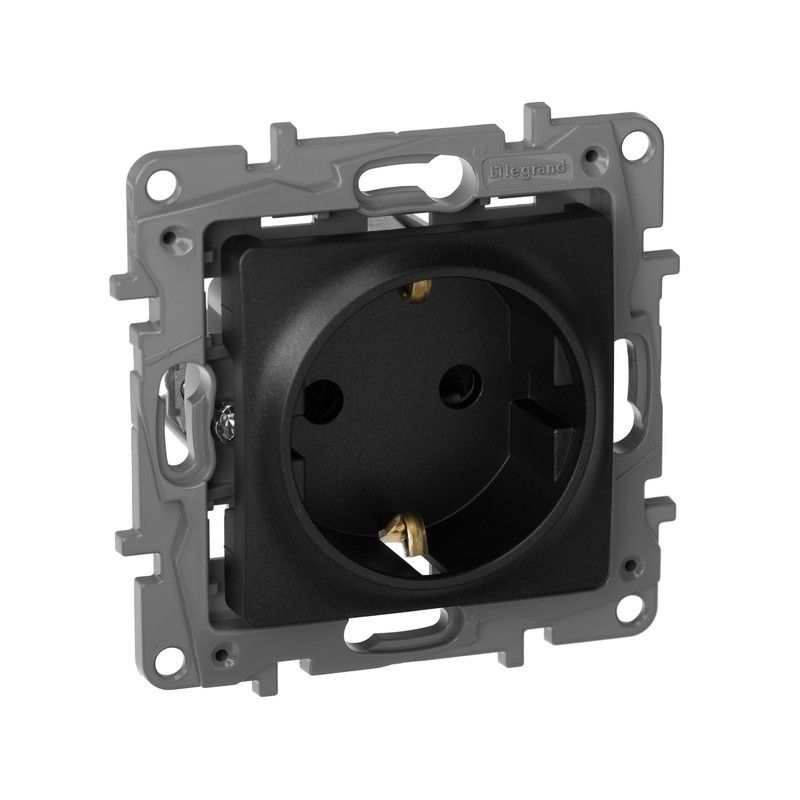 Legrand Etika Антрацит Розетка электрическая Legrand Etika антрацит с/з со шторками, винт. клеммы, 16А, 250 В 672622