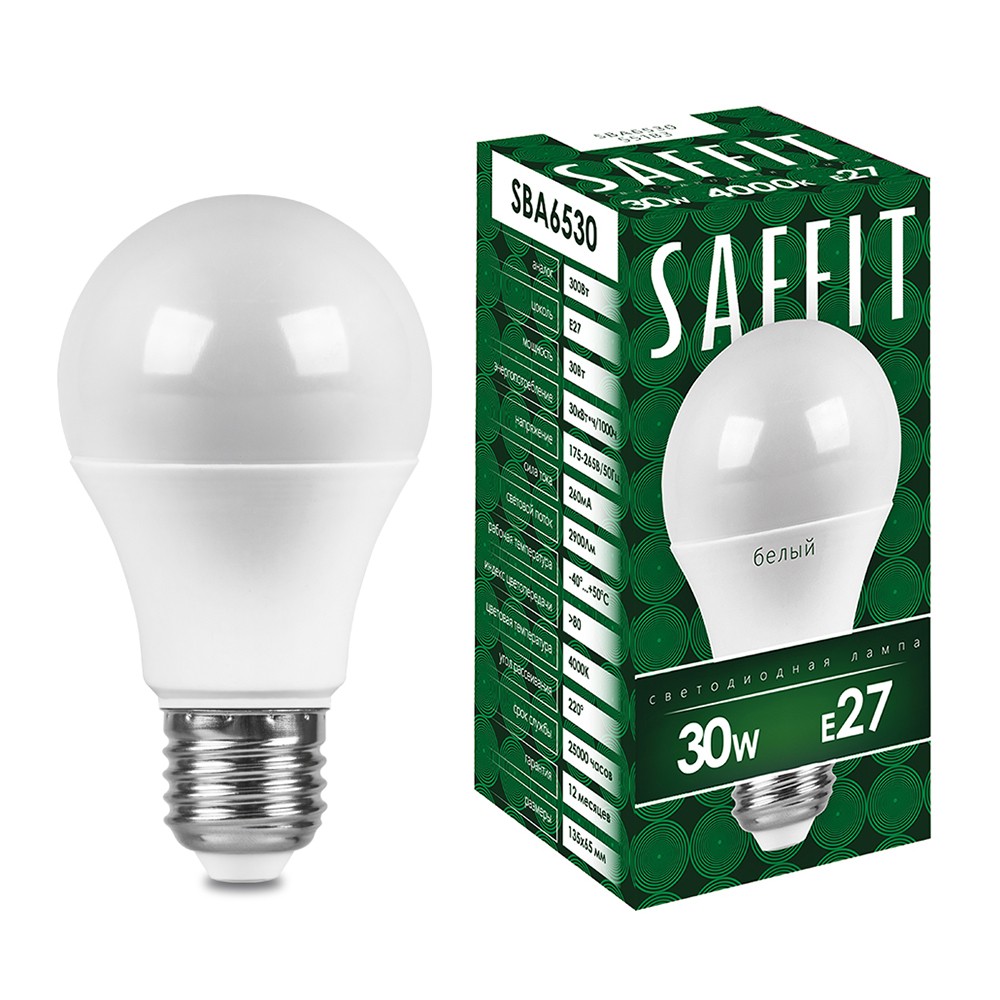 E27 Лампа светодиодная SAFFIT SBA6530 Шар E27 30W 6400K 55184 