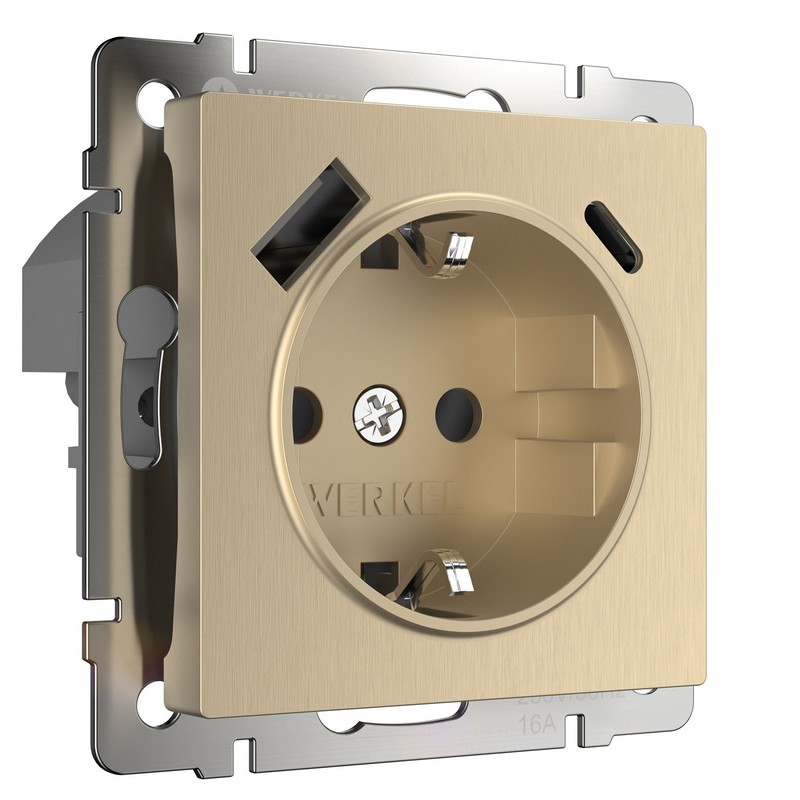Werkel Шампань рифленный механизмы Розетка Werkel с быстрой зарядкой USB Type A+С шампань рифленый W1171710