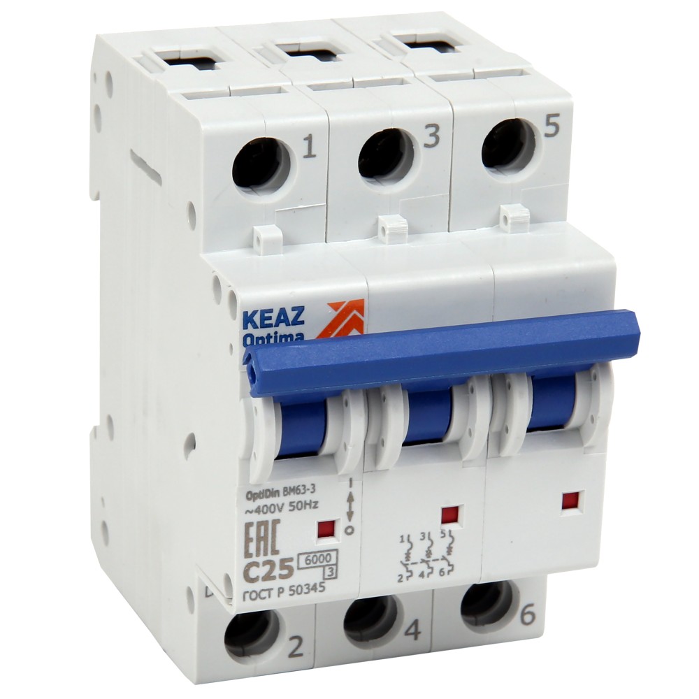 КЭАЗ Автоматический выключатель КЭАЗ OptiDin BM63 3P 63A C 6кА AC (BM63-3C63-УХЛ3) 260802