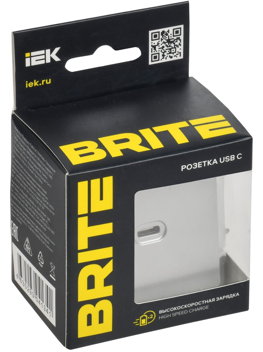 IEK Brite Алюминий Розетка USB IEK BRITE C 65Вт высокоскор. зар. РЮ12-1-БрА алюминий
