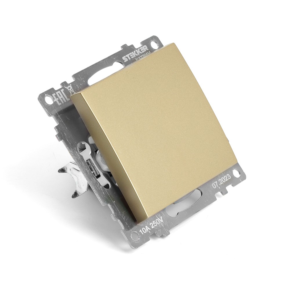 Катрин - Розетки и выключатели Stekker Переключатель STEKKER перекрестный 1-клавишный GLS10-7110-08 Катрин золото 49221