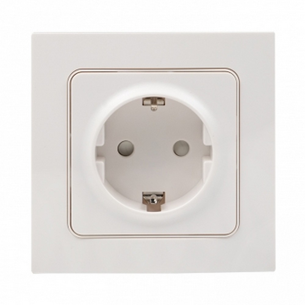 EKF Стокгольм белый Розетка с/з EKF PROxima Стокгольм Белый с рамкой 1-ая 16А со шторками EXR16-028-10