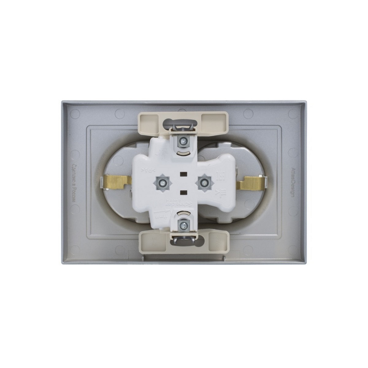 AtlasDesign Алюминий Розетка Systeme Electric AtlasDesign Алюминий с/з двойная, 16А, в сборе ATN000324