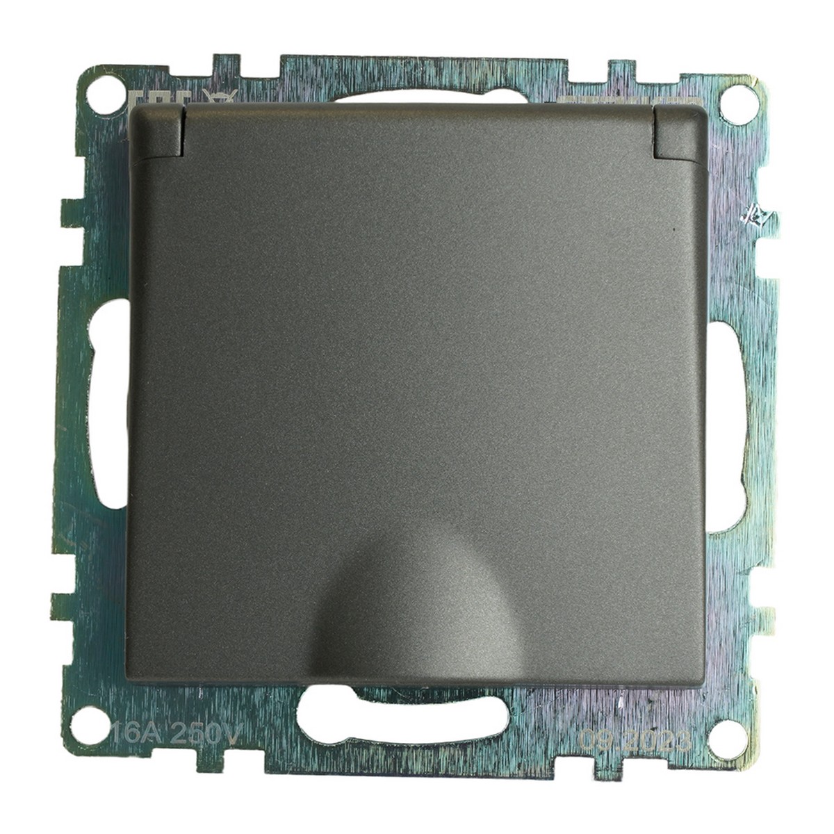 Катрин - Розетки и выключатели Stekker Розетка 1-местная с/з с крышкой STEKKER GLS16-7112-04 16А с защ. шторкой Катрин графит 49424