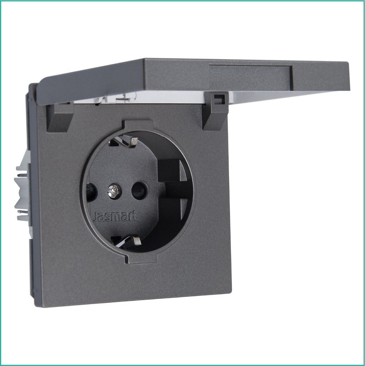 JASMART FD - розетки и выключатели Розетка JASMART FD SCHUKO с крышкой и защитными шторками Никель 5505NI