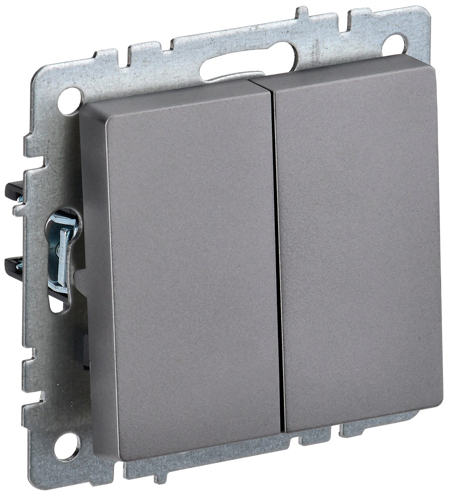 IEK Brite Сталь Выключатель IEK BRITE 2-клавишный 10А ВС10-2-0-БрС сталь BR-V20-0-10-K46