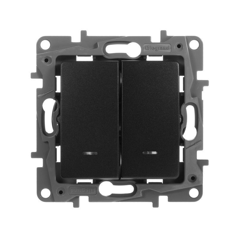 Legrand Etika Антрацит Переключатель Legrand Etika антрацит 2-клавишный с подсветкой, 10А, авт. клем 672616