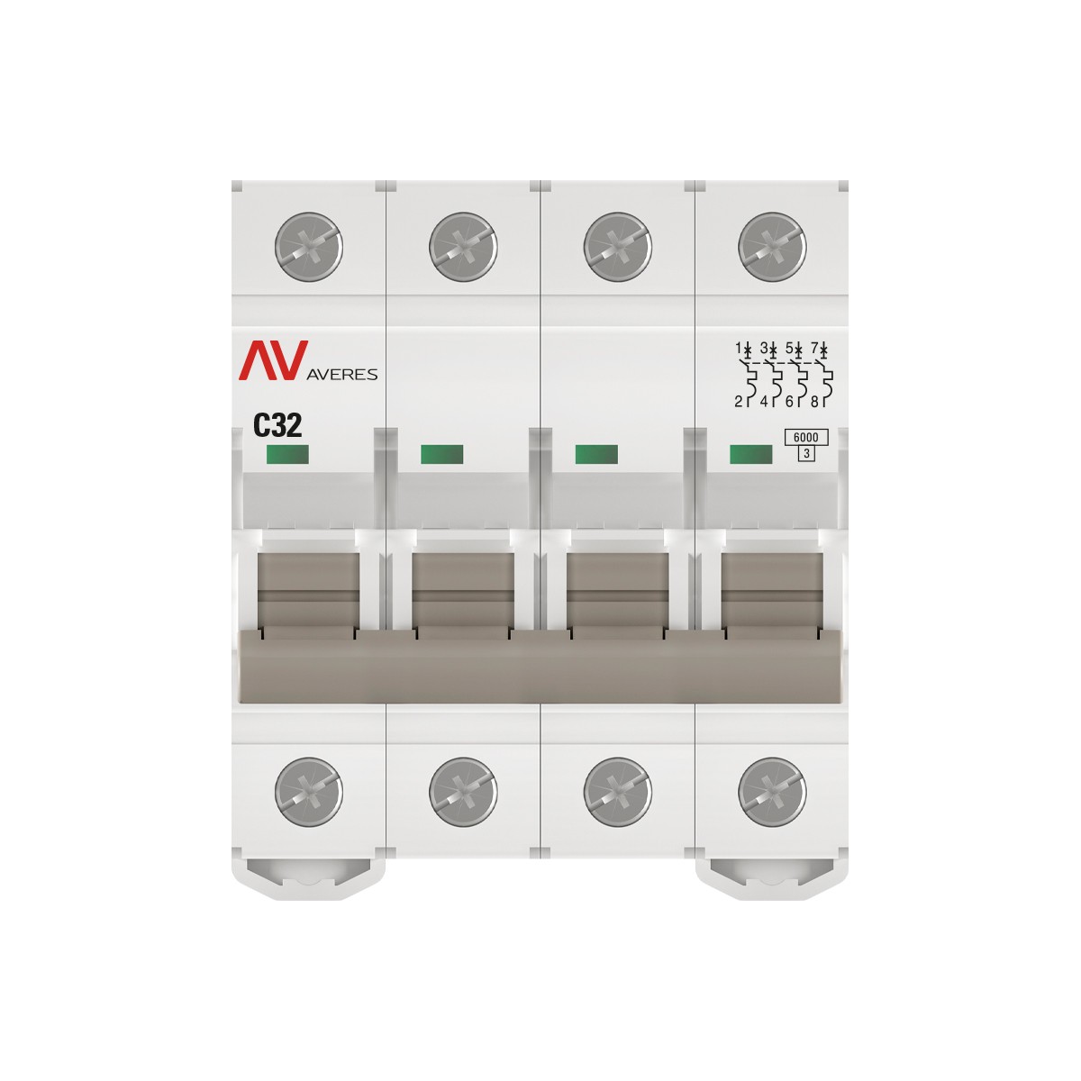 4 полюсные (четырехполюсные) Автоматический выключатель EKF AVERES AV-6 (С) 4P 32А 6kA mcb6-4-32C-av 