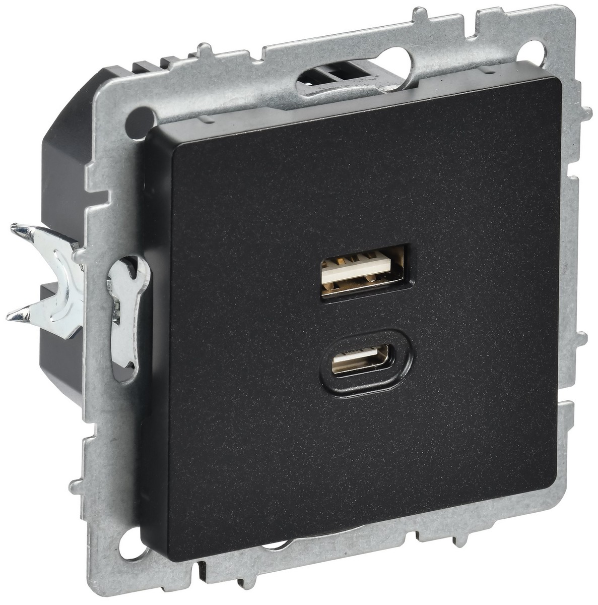 IEK Brite Черный Розетка USB IEK BRITE A+C 45Вт высокоск. зар. РЮ11-2-БрЧ черный