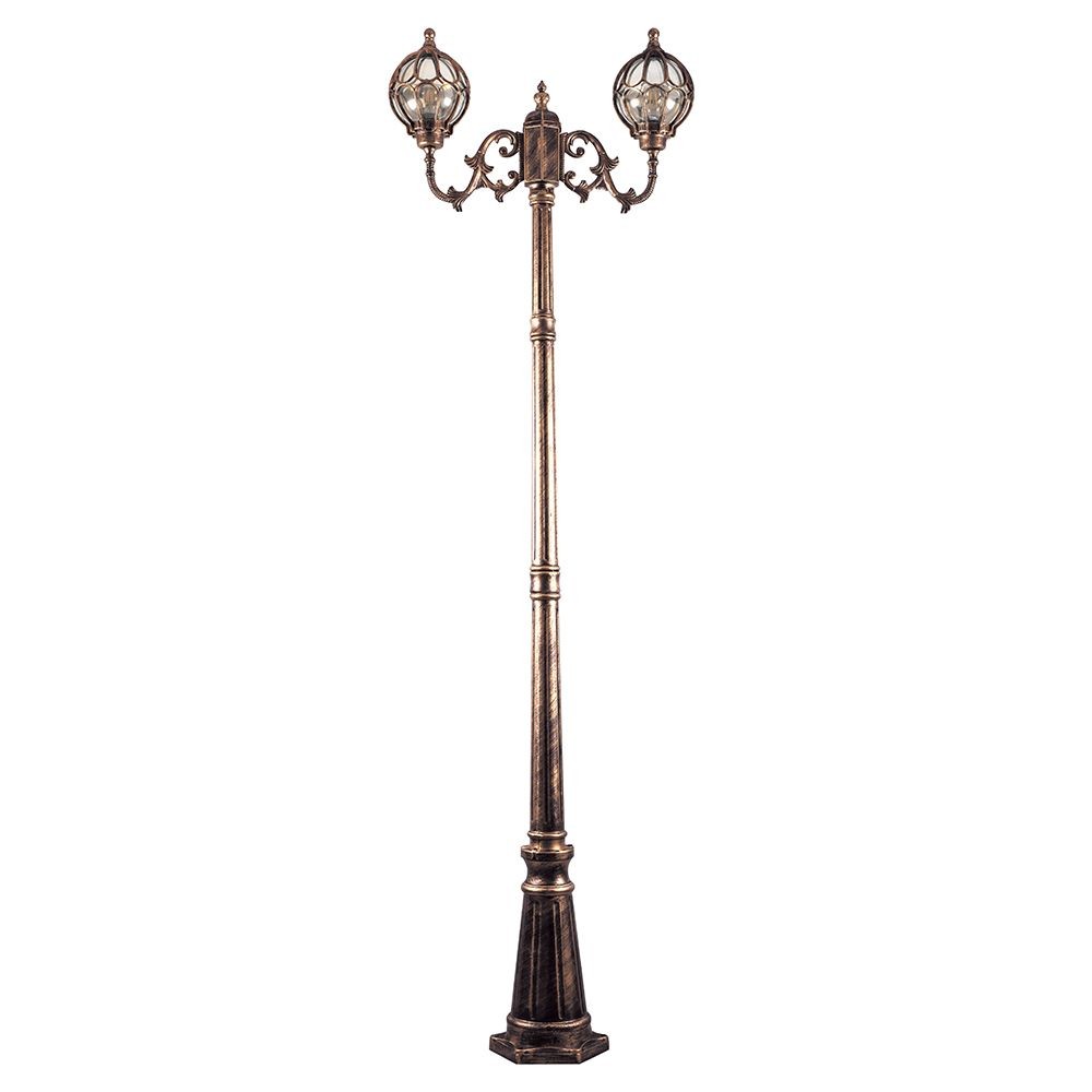 Уличные светильники столб Уличный светильник Feron PL3808 столб круглый 2*60W 230V E27, черное золото 11385