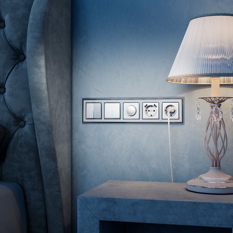 Werkel Серебряный механизмы Выключатель Werkel двухклавишный с подсветкой серебряный W1120106