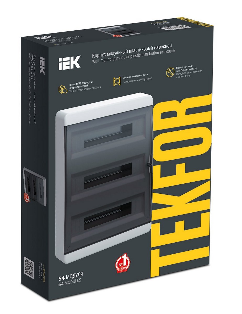 Пластиковые боксы и щиты IEK Корпус пластиковый IEK TEKFOR ЩРН-П-54 IP41 черн. прозр. дверь TF5-KP12-N-54-41-K01-K03