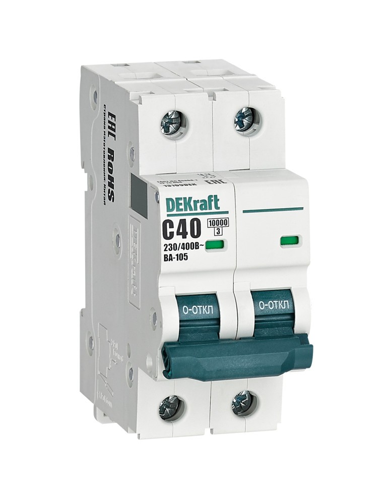 2 полюсные (двухполюсные) Автоматический выключатель DEKraft 2P 40A C ВА-105 13169DEK