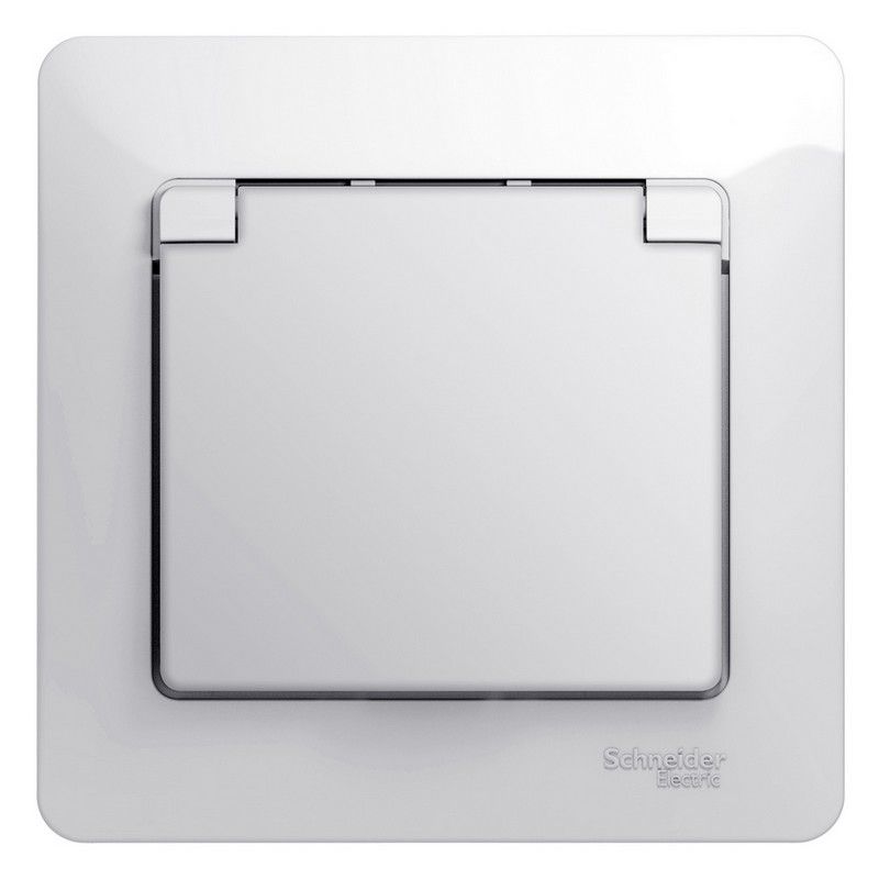 Glossa Белый Розетка Systeme Electric Glossa Белый с/з со шторками с крышкой, IP20 (в с GSL000146