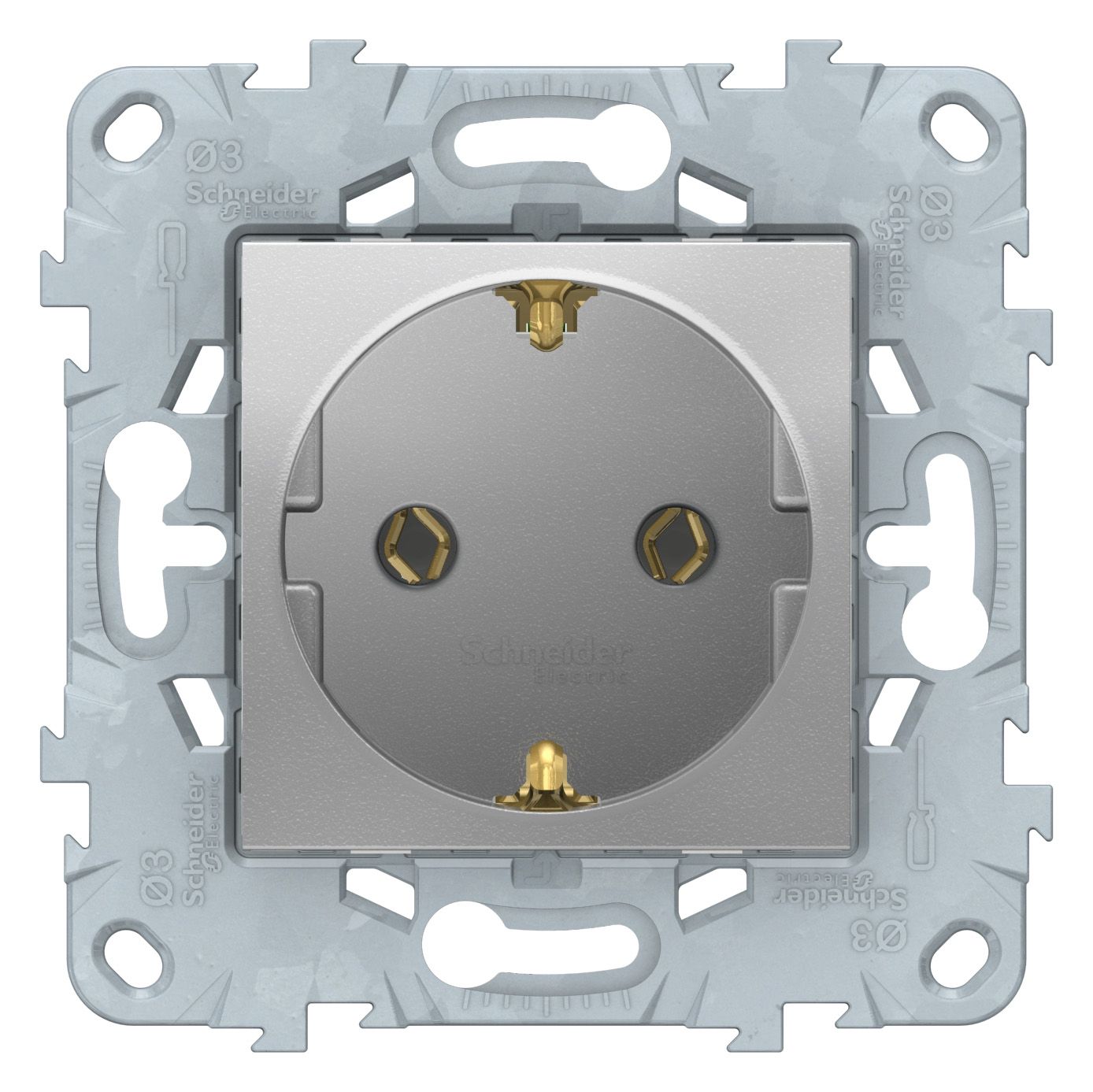 Розетки и выключатели Unica NEW алюминий Розетка Unica New Алюминий с/з без шторок с быстрозажимными клеммами NU505630