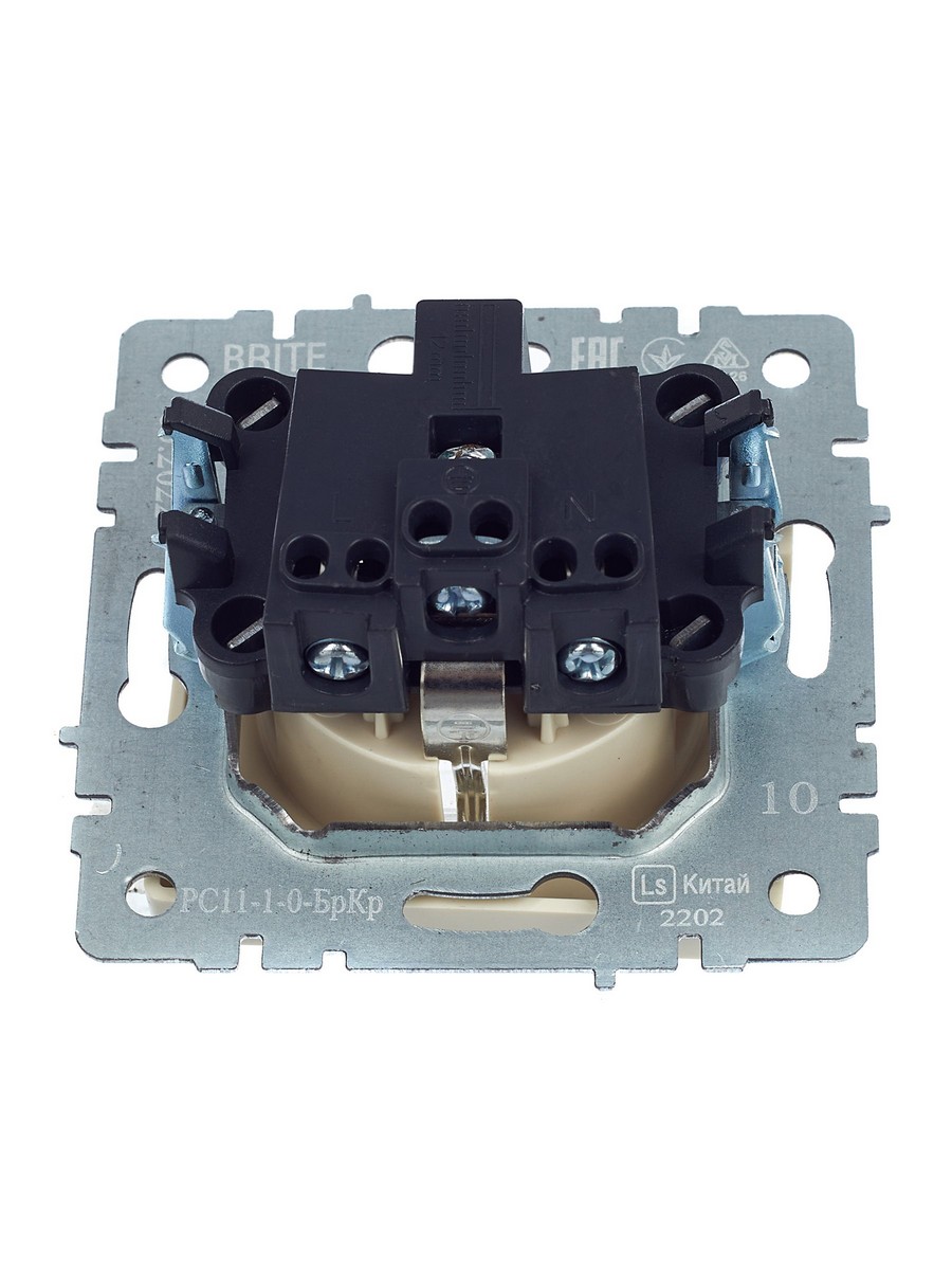 IEK Brite Бежевый Розетка IEK BRITE с/з без шторок 16А РС11-1-0-БрКр бежевый BR-R11-16-K10