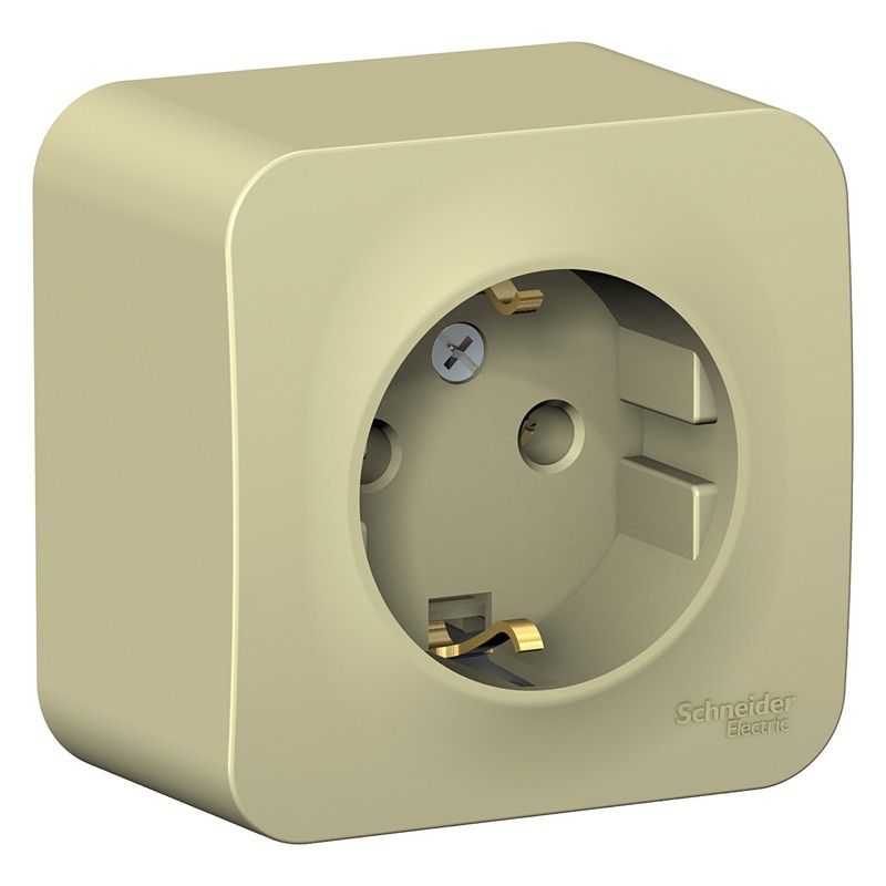 Blanca бежевые розетки и выключатели Розетка SE Blanca с/з Бежевый наружный без шторок изолир. пластина BLNRA010117