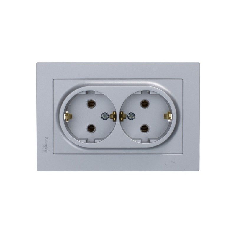 AtlasDesign Алюминий Розетка Systeme Electric AtlasDesign Алюминий с/з двойная, 16А, в сборе ATN000324