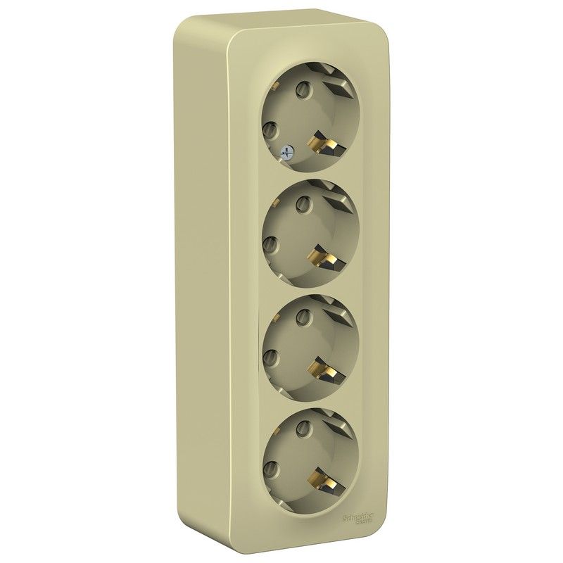 Blanca бежевые розетки и выключатели Розетка SE Blanca 4-ая Бежевый наружный с/з со шторками изолир. пластина BLNRA011417