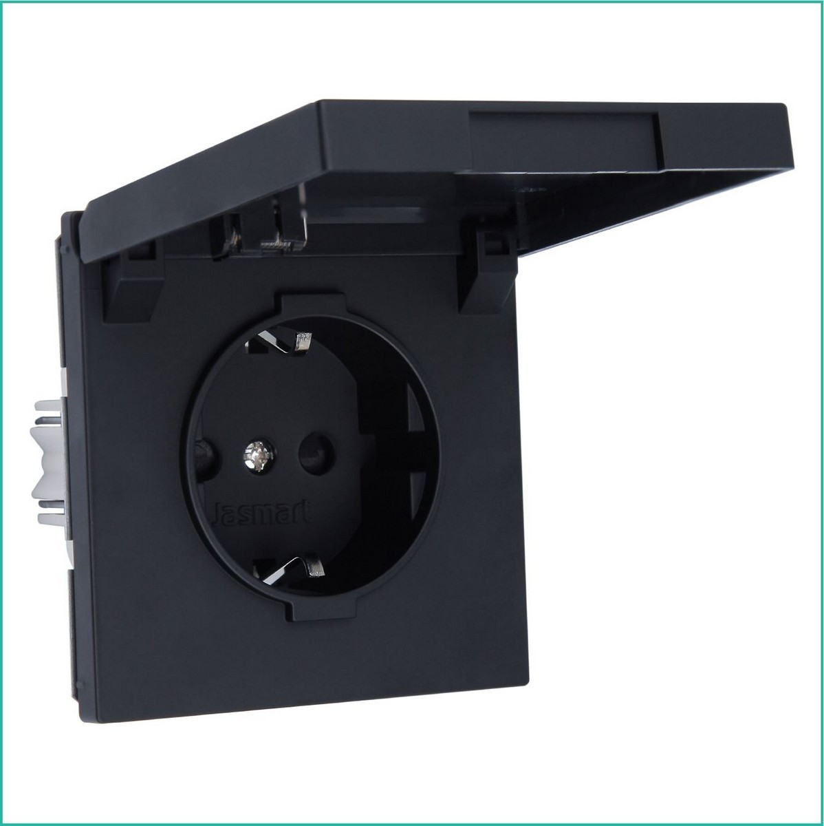 JASMART FD - розетки и выключатели Розетка JASMART FD SCHUKO с крышкой и защитными шторками Черный матовый (soft touch) 5505PBM