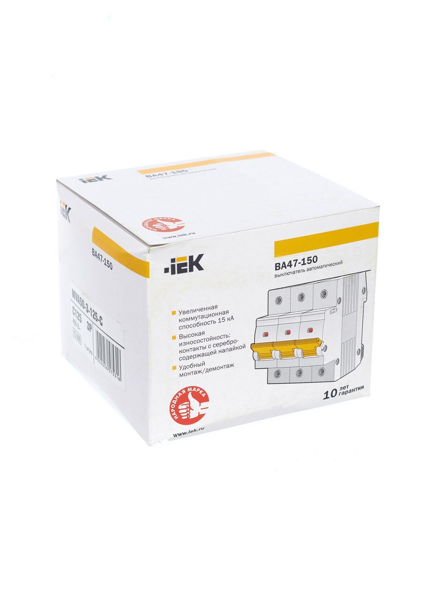 3 полюсные (трехполюсные) Автоматический выключатель IEK KARAT ВА47-150 3Р 125А 15кА х-ка C MVA50-3-125-C 
