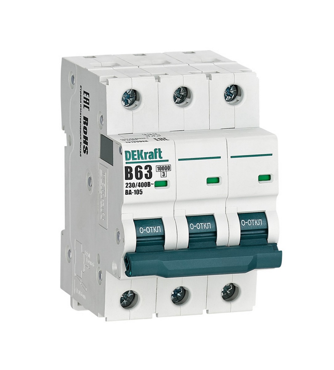 3 полюсные (трехполюсные) Автоматический выключатель Dekraft ВА105-3P-063A-B 13135DEK