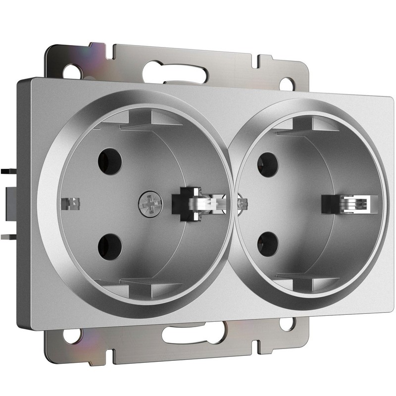 Werkel Серебряный матовый Розетка двойная с заземлением Werkel W1172065 серебряный матовый IP20