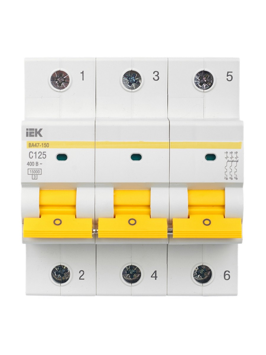 3 полюсные (трехполюсные) Автоматический выключатель IEK KARAT ВА47-150 3Р 125А 15кА х-ка C MVA50-3-125-C 