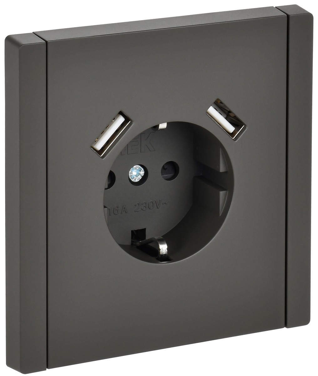 IEK FORTE&PIANO Серый Розетка IEK FORTE&PIANO Серый с/з со шт винтовое крепление 16А USB A+A 3,1А FP345