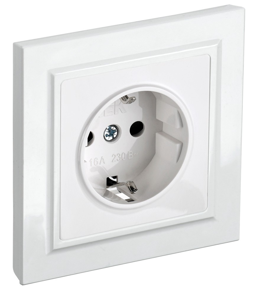IEK Brite Белый Розетка IEK BRITE с/з с шторками 16А в сборе РСР14-1-0-БрБ белый BR-R14-16-K01-F