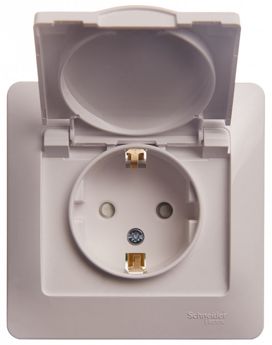 Glossa Белый Розетка Systeme Electric Glossa Белый с/з со шторками с крышкой, IP20 (в с GSL000146