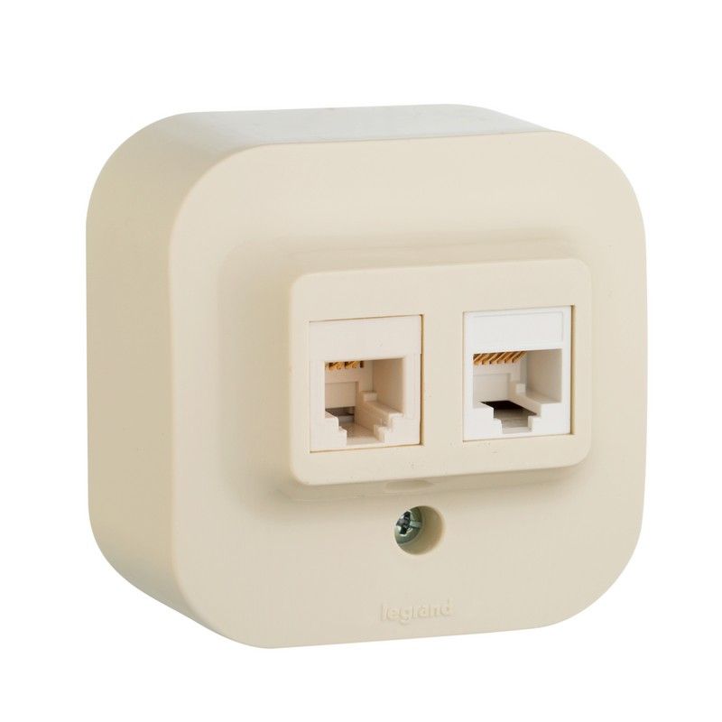 Накладные Розетки и выключатели Legrand Quteo Бежевый Розетка RJ11+RJ45(телеф+комп) Legrand Quteo кат 5UTP бежевая  782251