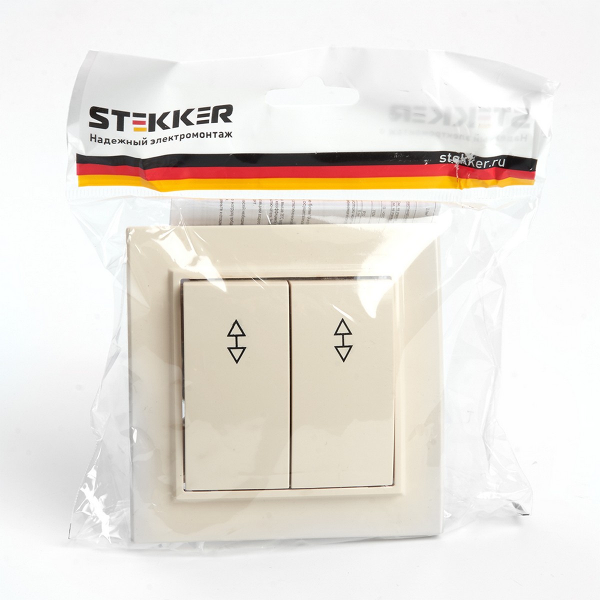 Эрна - Розетки и выключатели Stekker Переключатель 2-клавишный STEKKER PSW10-9008-02 10А Эрна слоновая кость с рамкой 39920