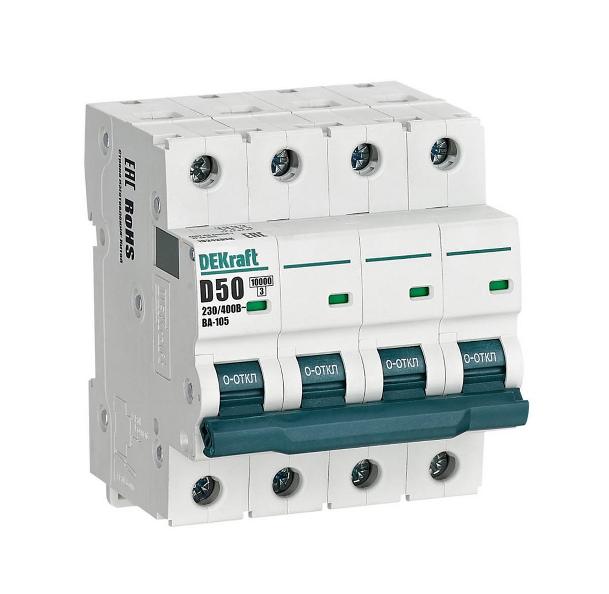 4 полюсные (четырехполюсные) Автоматический выключатель Dekraft ВА105-4P-050A-D 13242DEK