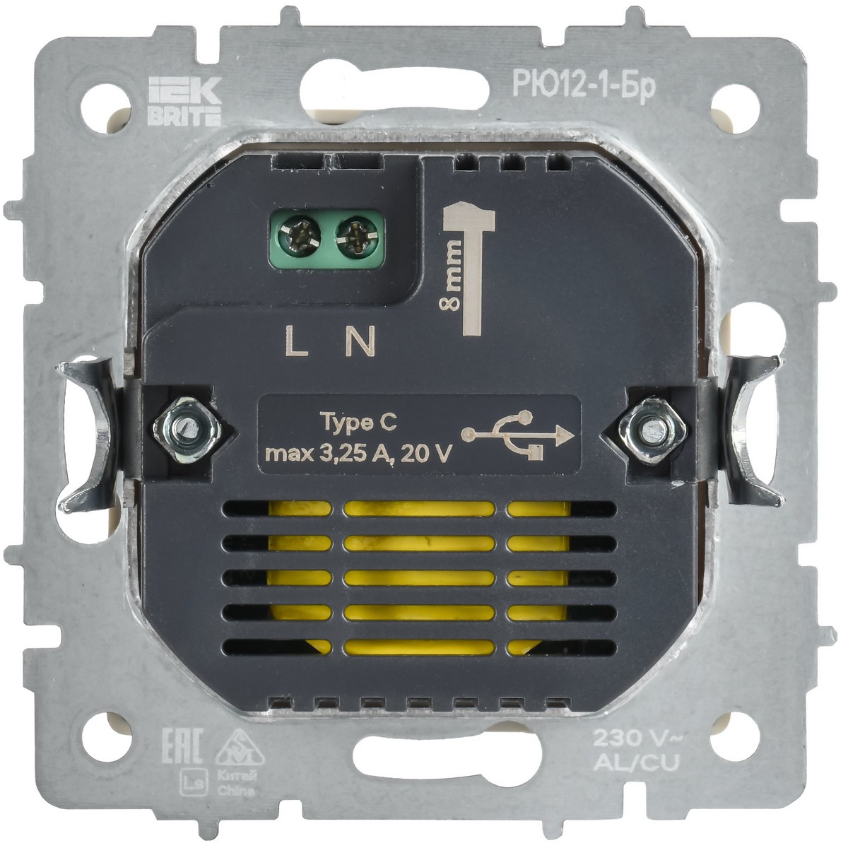 IEK Brite Графит Розетка USB IEK BRITE C 65Вт высокоскор. зар. РЮ12-1-БрГ графит