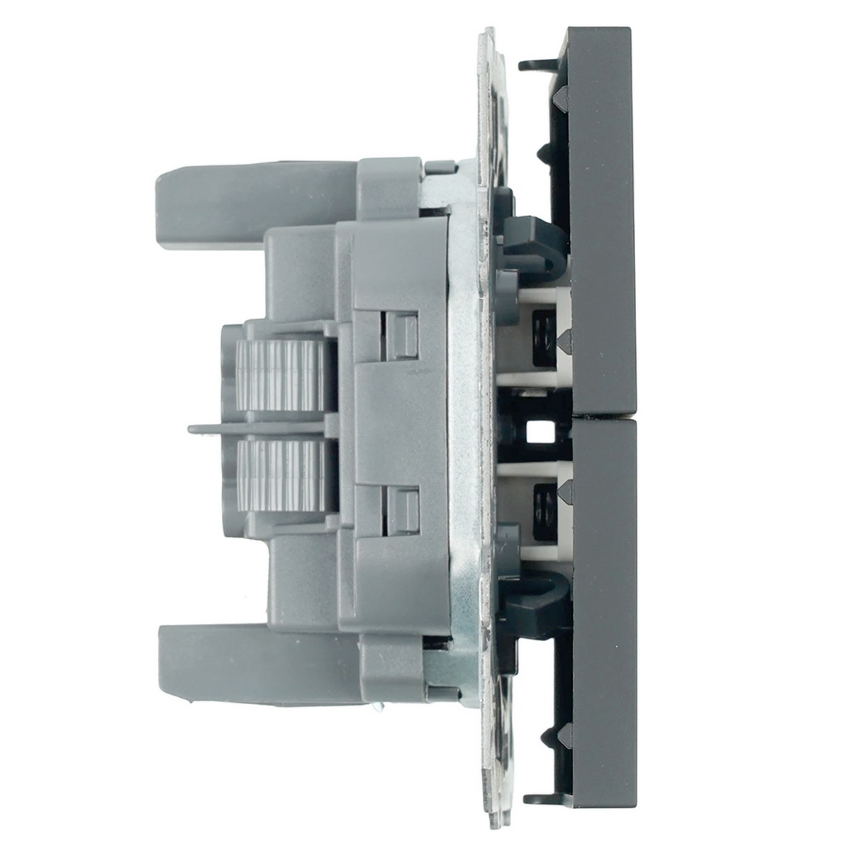 Эмили - Розетки и выключатели Stekker Выключатель 2-клавишный STEKKER Эмили RSW10-5104-10ZK платиново-серый, soft touch 50239