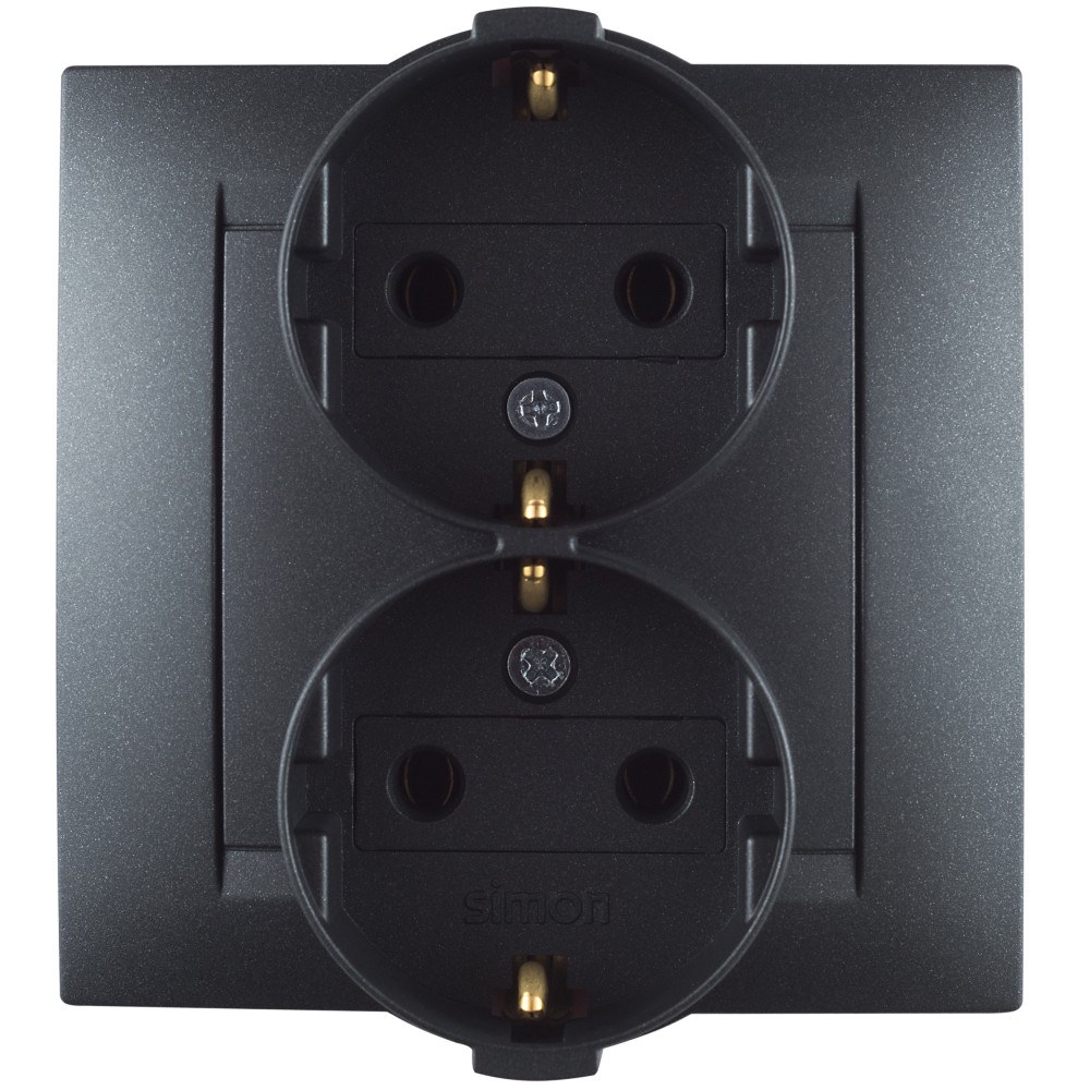 Розетки и выключатели Simon 15 Графит Розетка двойная Simon 15 Графит с заземлением 2х2Р+Е, , винт. зажим 1590459-038