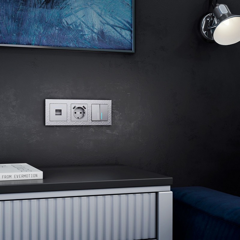 Werkel Серебряный механизмы Выключатель Werkel двухклавишный с подсветкой серебряный W1120106