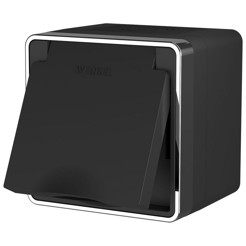 Werkel Gallant черный хром Розетка Werkel  влагозащ. с зазем. с защит. крышкой и шторками Gallant (черный/хром) W5071235