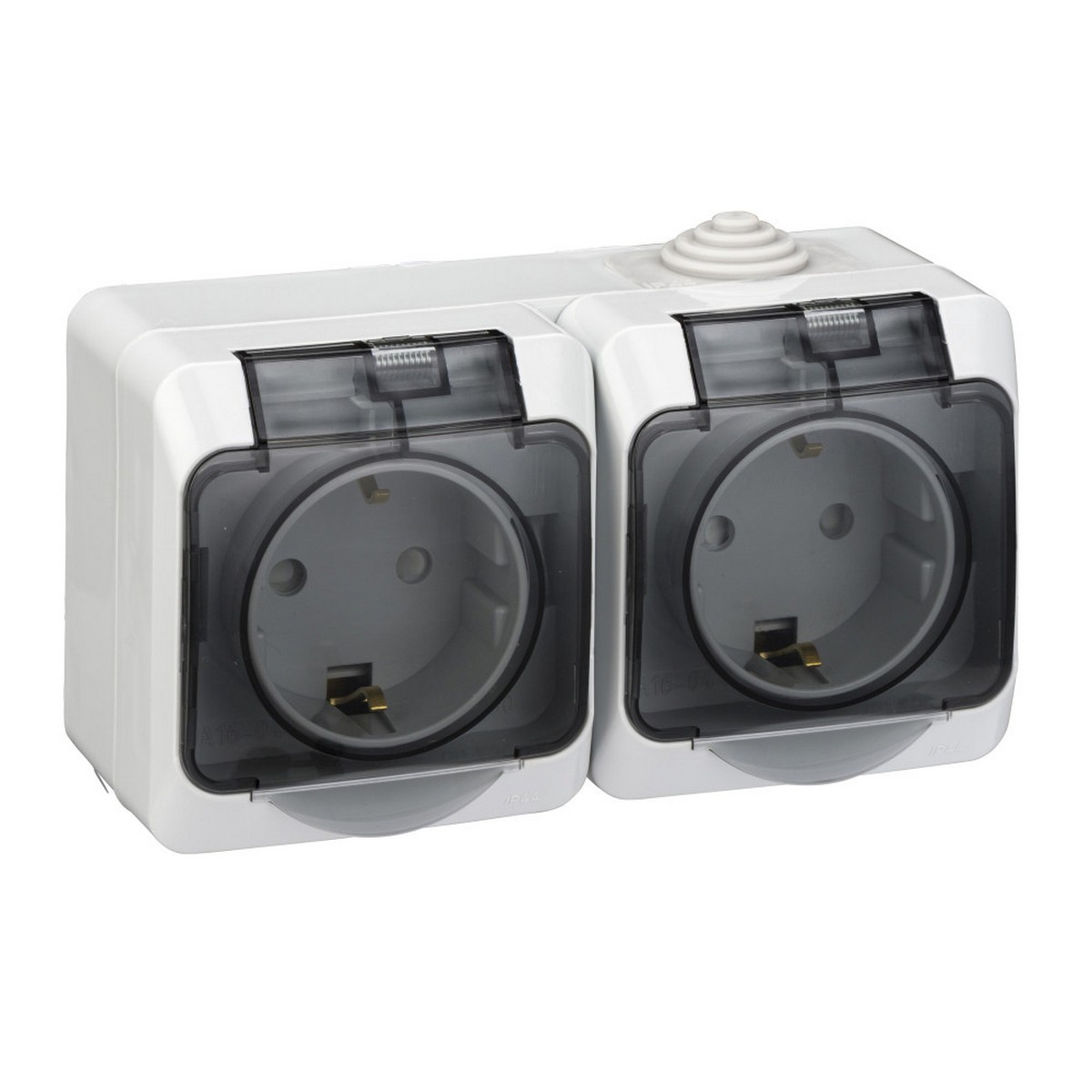 Этюд Серый Розетка 2-я Systeme Electric Этюд наружный Серая с/з со шторками c крышкой IP44 PA16-244C