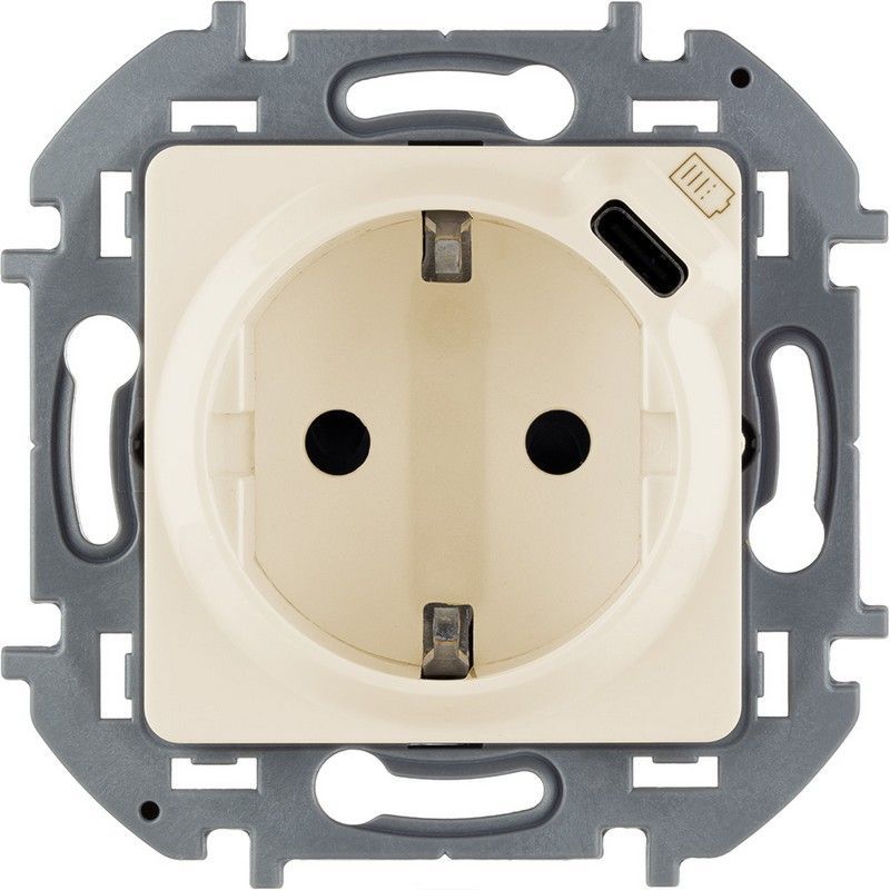 Legrand Inspiria Слоновая кость Розетка Legrand INSPIRIA Слоновая кость с заземлением 16А 250В со встроенным USB 673771