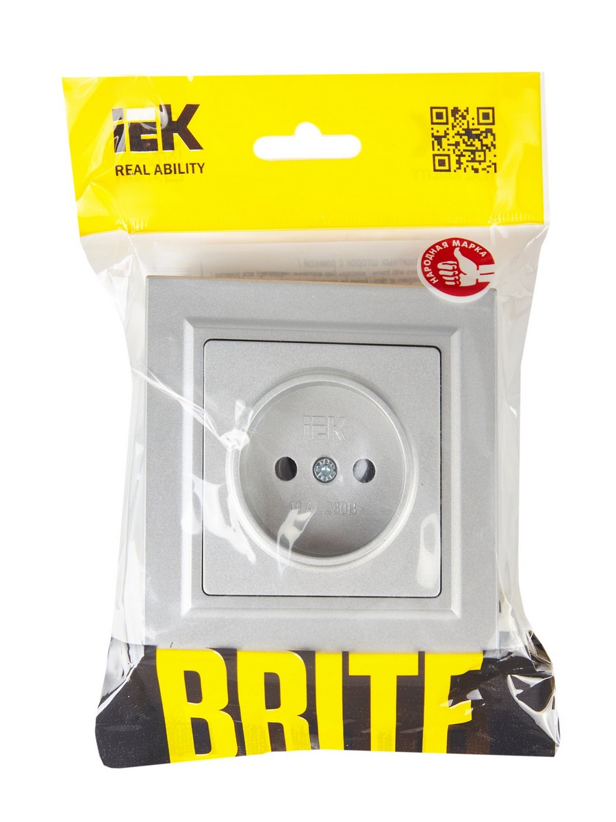 IEK Brite Алюминий Розетка IEK BRITE BASE Алюминий без з/к/ш 10А в сб. РСР10-1-0-БрА BR-R10-10-K47-F