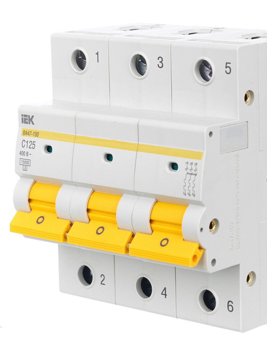 3 полюсные (трехполюсные) Автоматический выключатель IEK KARAT ВА47-150 3Р 125А 15кА х-ка C MVA50-3-125-C 