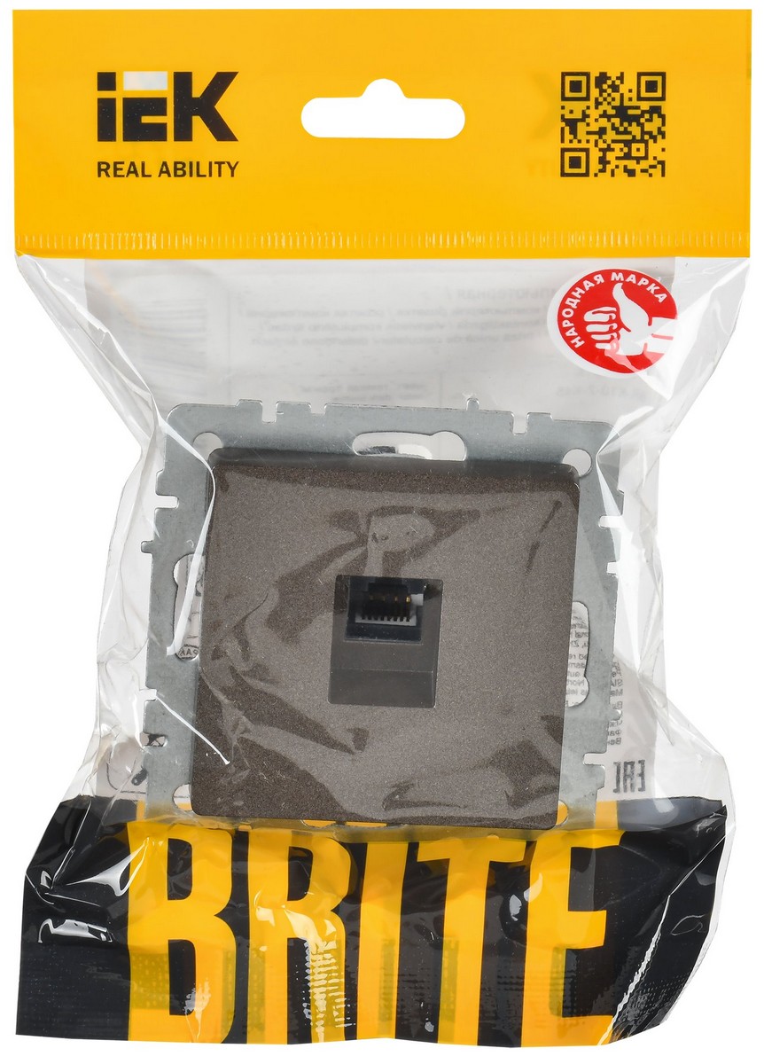 IEK Brite Бронза Розетка компьютерная IEK BRITE BASE Темн.бронза RJ45 кат.6 РК11-БрТБ BR-K10-2-K45