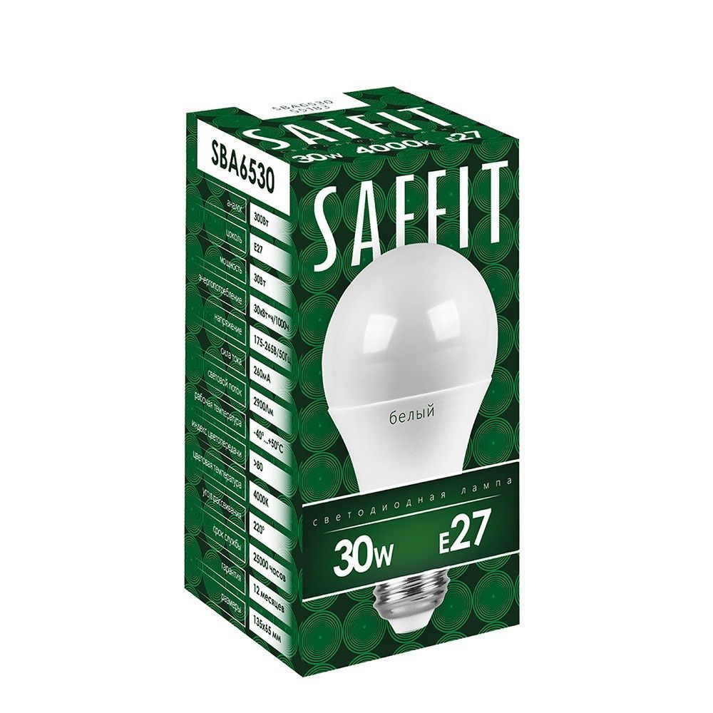 E27 Лампа светодиодная SAFFIT SBA6530 Шар E27 30W 6400K 55184 