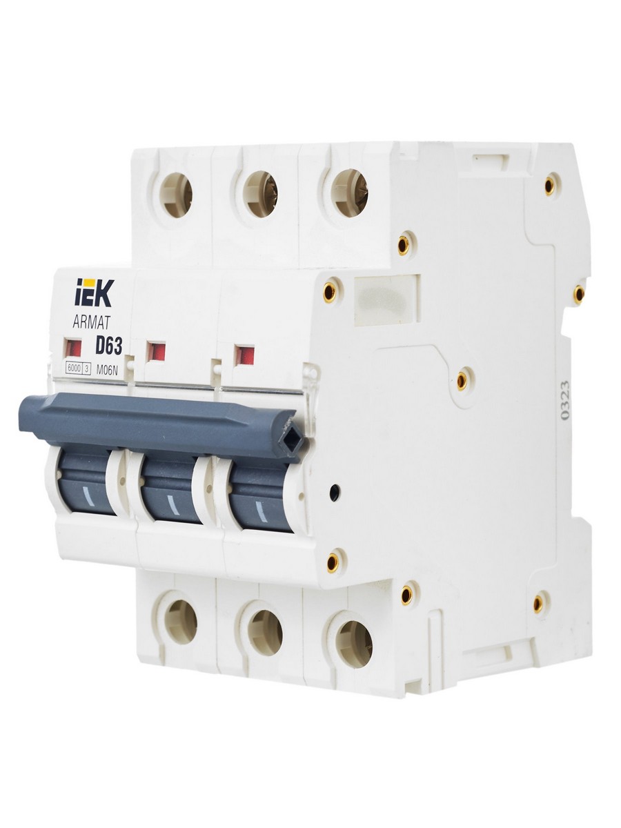3 полюсные (трехполюсные) Автоматический выключатель IEK ARMAT M06N 3P D 63А AR-M06N-3-D063 