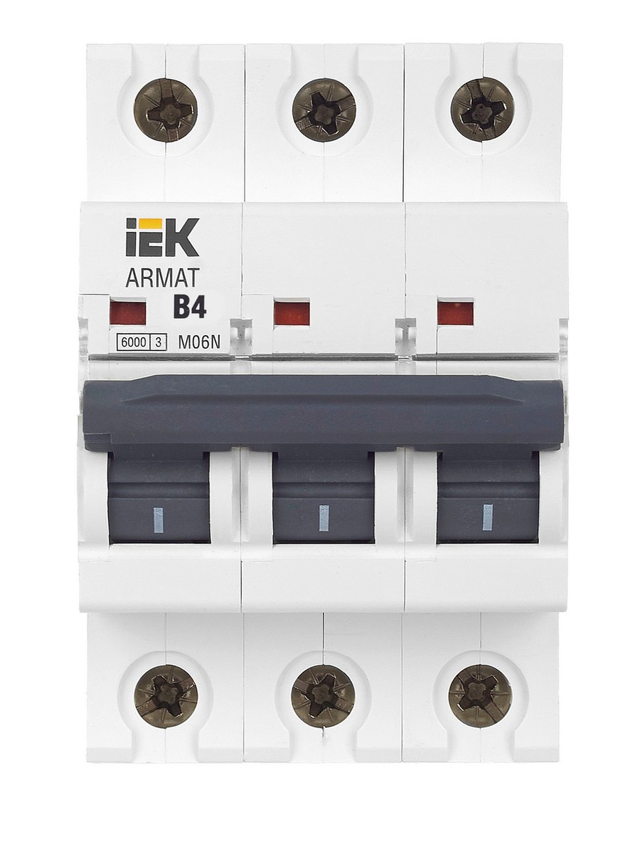 3 полюсные (трехполюсные) Автоматический выключатель IEK ARMAT M06N 3P B 4А AR-M06N-3-B004 